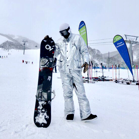 Traje de esquí de plata para hombre y mujer, ropa deportiva de invierno para exteriores, resistente al agua, cálida, gruesa, chaqueta de Snowboard, conjunto de pantalón ► Foto 1/6