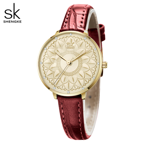 Shengke-relojes con esfera de flores para Mujer, relojes elegantes con movimiento de cuarzo japonés, de cuero ► Foto 1/6