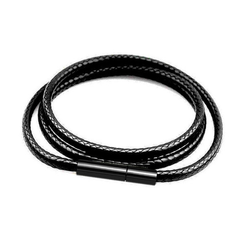 Collar de cuerda trenzada negra para hombre y mujer, collar de cuero, joyería, cierre de acero inoxidable de tono negro, 1mm, 2mm, 3mm ► Foto 1/2