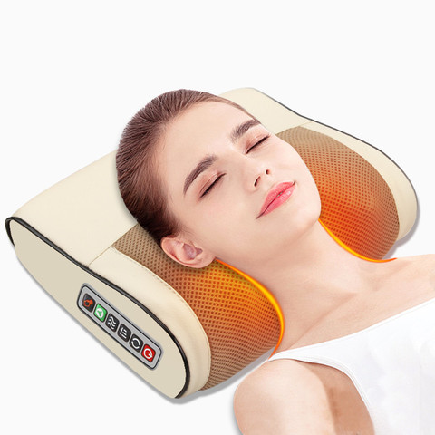 Almohada de masaje eléctrica con calefacción infrarroja, masajeador de relajación múltiple para cuello, hombros, espalda, cabeza y cuerpo, dispositivo para aliviar el dolor Shiatsu ► Foto 1/6