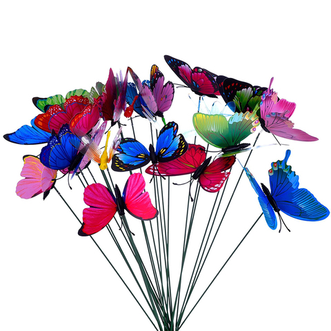 Ramo de mariposas jardín maceta colorida mariposa fantasía estacas decoración al aire libre decoración flor decoración de macetas ► Foto 1/6