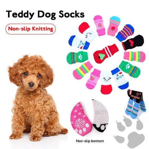 4 unids/set mascota calcetines antideslizante punto calcetines de perro lindo cachorro perro tejer calcetines invierno calcetines calientes para mascotas Teddy calcetines de lana al azar ► Foto 1/6