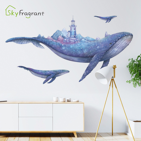 Pegatina de pared creativa para habitación de niños, ballena de fantasía, decoración del hogar, autoadhesiva, decoración para las paredes del salón ► Foto 1/6