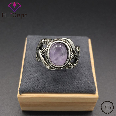 HuiSept-Anillo de Plata de Ley 925 con gema de amatista, joyería con forma de flor, para mujeres ► Foto 1/6