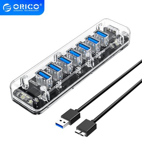 ORICO 4 puertos USB 3,0 transparente HUB de alta velocidad con interfaz de alimentación Micro USB HUB soporte OTG para Mac/Windows/Linux HUB 3,0 ► Foto 1/6