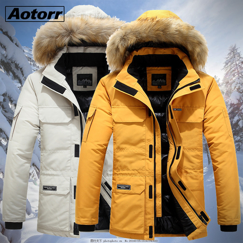 Parkas con capucha de piel para hombre, abrigo informal cálido y grueso impermeable, chaquetas de algodón con múltiples bolsillos, prendas de vestir de talla grande 6XL, Invierno ► Foto 1/6