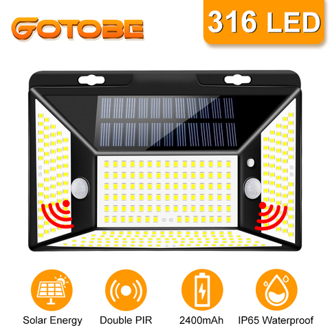 316 LED Super brillo Solar luz Solar al aire libre Powered IP65 impermeable doble Sensor de movimiento PIR Luz de calle para jardín de garaje ► Foto 1/6