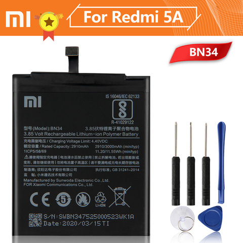 Xiao Mi Xiaomi BN34 de la batería del teléfono para Xiao mi Redmi 5A Redrice 5A 3000mAh BN34 Original de reemplazo de la batería + herramienta ► Foto 1/6