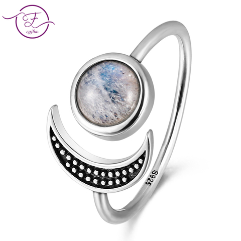 Anillo abierto Ajustable con forma de Luna para mujer, piedra lunar natural, diseño Original, joyería de plata 925, anillo de boda, venta al por mayor ► Foto 1/6