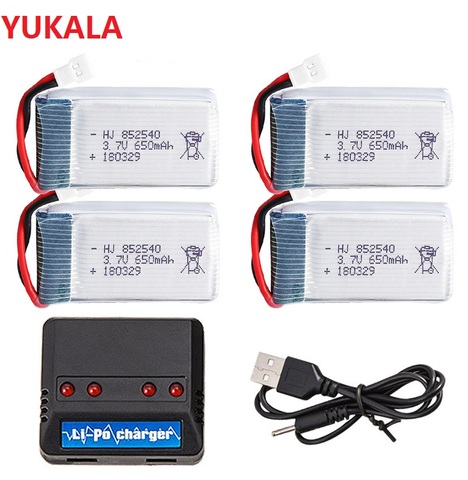 YUKALA-Batería de polímero de litio recargable, conjunto de cargador USB para X5C, X5C-1, X5, H5C, Quadcopte, 5 uds., 3,7 V, 650mAh ► Foto 1/5