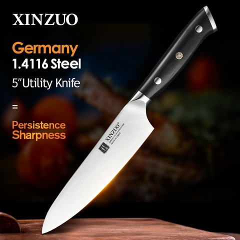 XINZUO-cuchillo de cocina de acero inoxidable alemán 1,4116, herramienta de pelado con mango de ébano, para carne y verduras, 5 pulgadas, novedad ► Foto 1/6