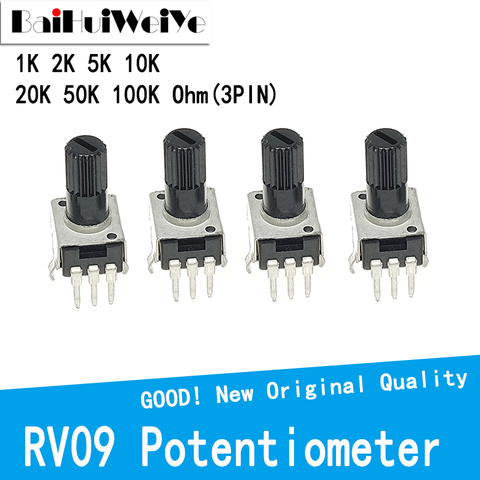 10 unids/lote RV09 Vertical del eje 12,5mm 1K 2K 5K 10K 20K 50K 100K 0932 ajustable resistencia 9 tipo 3Pin sello potenciómetro giratorio ► Foto 1/6