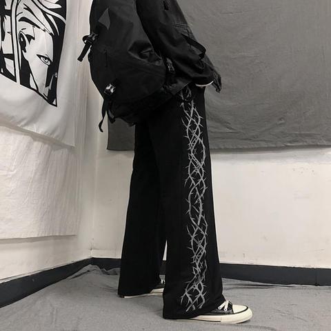 Ropa informal japonesa para hombre, pantalones Harajuku negros para hombre, pantalones de pierna ancha Hip Hop, pantalones de chándal grises informales holgados de cintura elástica ► Foto 1/6