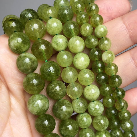 Peridoto verde de 6, 8 y 10mm, cuentas de piedra sueltas, espaciador abalorios redondos suaves para fabricación de joyas, pulsera, pendientes, accesorios de 15 pulgadas ► Foto 1/6