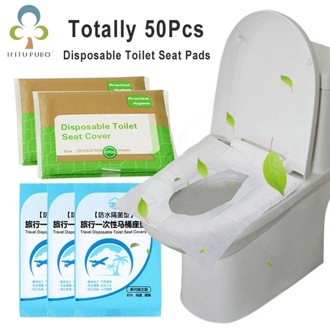 50 Uds funda desechable para asiento de inodoro Mat 100% impermeable de plástico de papel de protector para asiento de inodoro viajes de Camping en el cuarto de baño accesorios GYH ► Foto 1/6