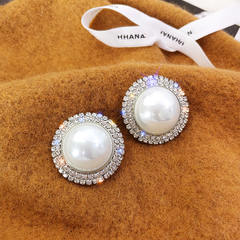 Corea nuevo diseño de joyería de moda Premium blanco perla pendientes Simple elegante ronda cristal pendientes para fiesta y boda para las mujeres ► Foto 1/6
