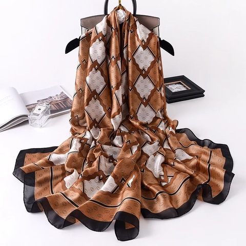 Bufandas clásicas de seda de marca de lujo para mujer, chal femenino de playa, Pashmina, envoltura de bandana, silenciador ► Foto 1/5