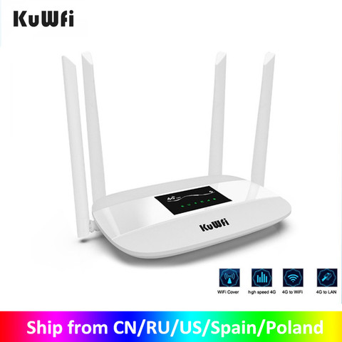 KuWFi Desbloqueado Enrutador inalámbrico 4G LTE 300Mbps Enrutador inalámbrico para interiores CPE Antenas de 4 piezas con puerto LAN y ranura para tarjeta SIM de hasta 32 usuarios ► Foto 1/6