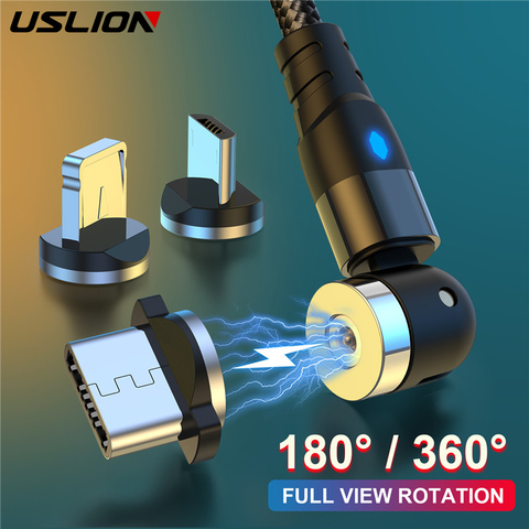 USLION-Cable magnético de rotación de 540 grados para iPhone 11, Xiaomi, Samsung, Cable Micro USB tipo C para teléfono, Cable USB de 180 grados ► Foto 1/6