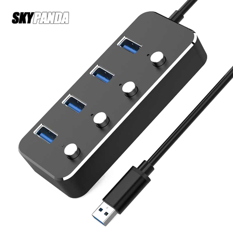 De aleación de aluminio de 4-Puerto USB 3,0 Hub Sub-control interruptor HUB/30/60/120cm de Cable de hasta 5Gbps divisor para Multi USB ordenador portátil de escritorio ► Foto 1/6