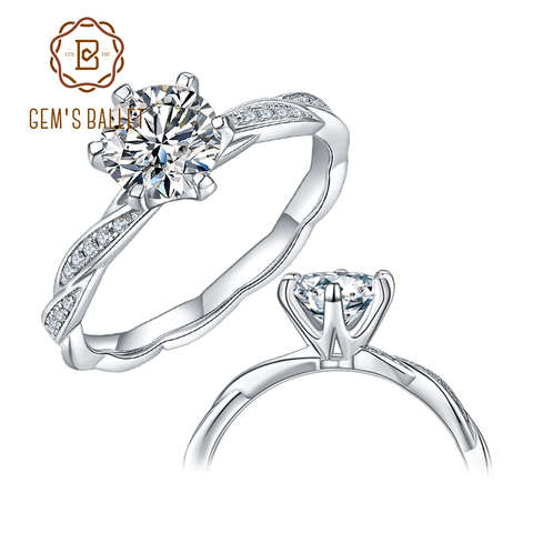 GEM'S BALLET-joyería de compromiso para mujer, 6,5mm, 1.0Ct, Diamante de moissanita, anillos de boda de Plata de Ley 925 para mujer, joyería fina ► Foto 1/6