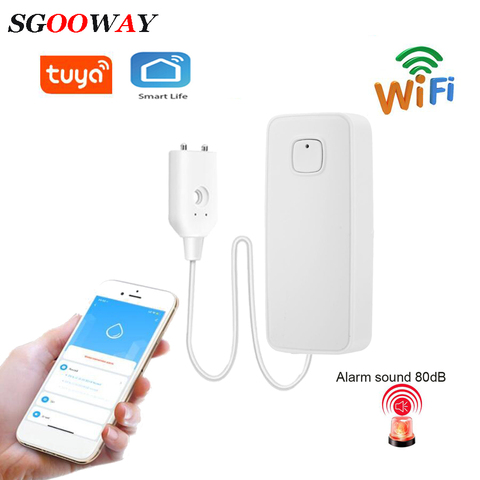 Sgooway Tuya Wifi inteligente Sensor de fugas de agua alarma Detector Compatible con válvula de vida inteligente ► Foto 1/4