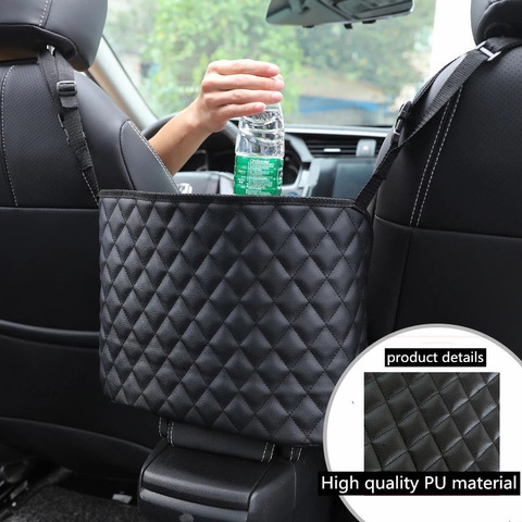 Asiento de bolsillo de almacenamiento de gran capacidad para coche, soporte de mano de red, organizador de asiento trasero de cuero de lujo, bolsa de malla para productos Automotrices ► Foto 1/6