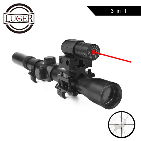 LUGER 4x20 Rifle óptica alcance táctico ballesta Riflescope con lunares rojos láser 11mm Rail soportes para 22 calibre de armas de caza ► Foto 1/6