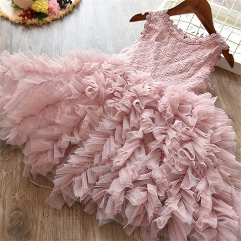 Vestido de encaje para niñas, tutú esponjoso, pastel de bebés trajes, Vestido elegante de fiesta de princesa, ropa de cumpleaños para niñas, 3, 6 y 8YS ► Foto 1/6