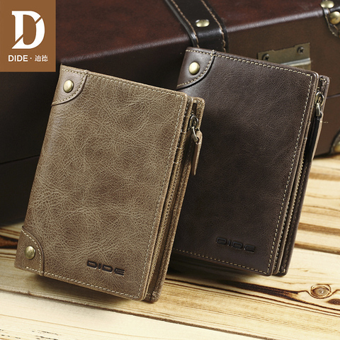 DIDE-cartera corta de cuero genuino para hombre, billetera masculina de estilo Vintage, con cremallera, tarjetero, 2022 ► Foto 1/6