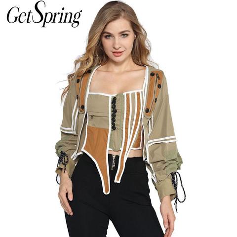 Getspring-abrigo Vintage con cordón ajustable para mujer, chaqueta holgada con cuello cuadrado, para primavera ► Foto 1/6