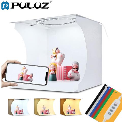 PULUZ-Mini caja de luz de Anillo de luz LED de 20cm, caja de estudio fotográfico, estudio de fotografía, tienda de tiro, Kit y 6 Fondos de Color ► Foto 1/6