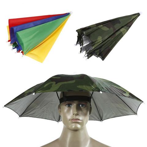 Pesca al aire libre tapas cabeza portátil sombrero paraguas Anti-lluvia de pesca Anti-sol paraguas sombrero adultos Unisex gorra deporte exterior caliente # y ► Foto 1/6