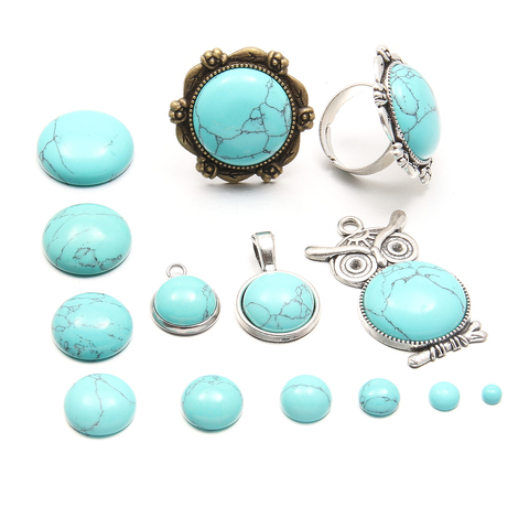 Piedras naturales de Jade azul turquesa, cuentas sin agujeros para hacer joyería, accesorios de anillo, cuentas sueltas ► Foto 1/6