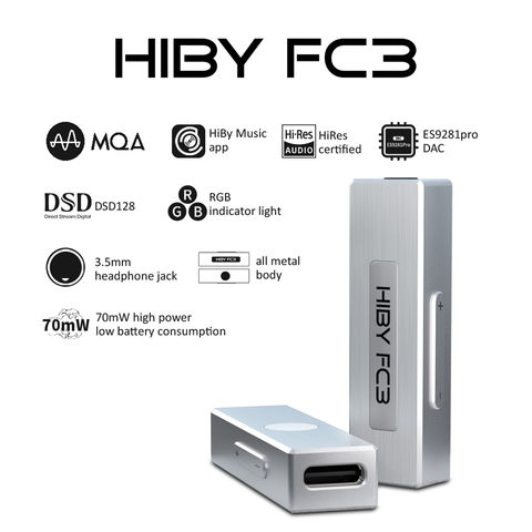 HiBy-AMPLIFICADOR DE AURICULARES FC3 MQA, llave electrónica con USB, DAC, decodificación de Audio, salida DSD128 de 3,5mm, para Android iOS, Mac, Windows 10 ► Foto 1/6