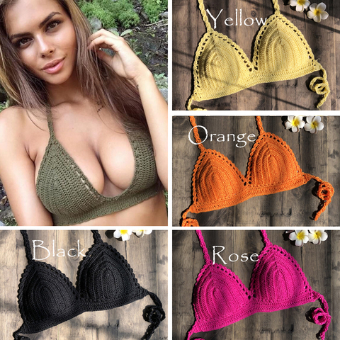 Bikinis lisos de Mujer, traje de baño Crochet en rojo, Top de Bikini de punto, Bikini Sexy con sujetador para nadar, trajes de baño de talla grande S - XL 2022 nuevo ► Foto 1/6