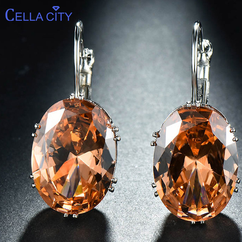 Cellacity-pendientes de plata 925 con gema ovalada de citrino para mujer, aretes de compromiso, joyería al por mayor ► Foto 1/6