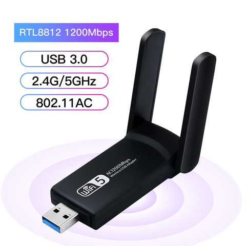 Tarjeta Lan de red inalámbrica de doble banda, receptor WiFi 802.11ac, adaptador WiFi USB de 1200mbps, externo para escritorio ► Foto 1/6