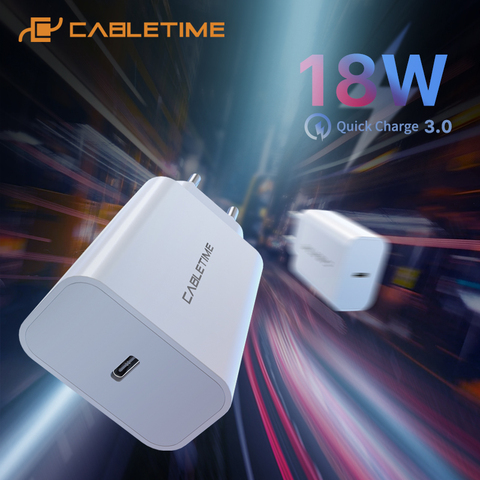CABLETIME-cargador USB PD 18W, carga rápida 3,0, tipo C, para iPad Pro, Huawei, Samsung, iPhone 12, cargador de teléfono C373 ► Foto 1/6
