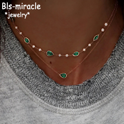 Collar con colgante de piedra en forma de gota de agua verde bohemio para mujer, gargantilla de oro Vintage, nuevos multicapa, joyería femenina, regalo de boda ► Foto 1/6