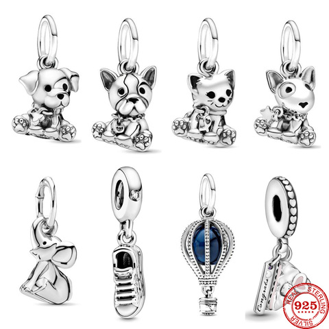 Abalorios Vintage de Plata de Ley 925 auténtica con forma de dulce gato cuenta de perro para mujer, compatibles con Pandora, pulseras de dijes, joyería de plata 925, regalos para mujer DIY ► Foto 1/3