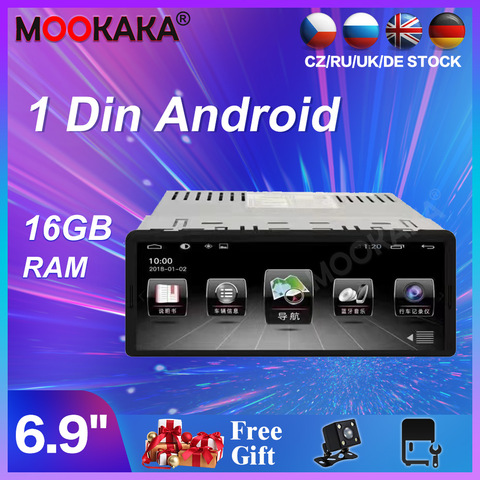 MOOKAKA 1 Din Android coche Multimedia reproductor de Video del coche de 6,9 pulgadas Estéreo Universal Radio GPS 16G RAM apoyo CarPlay \ DSP \ DVD IPS ► Foto 1/6