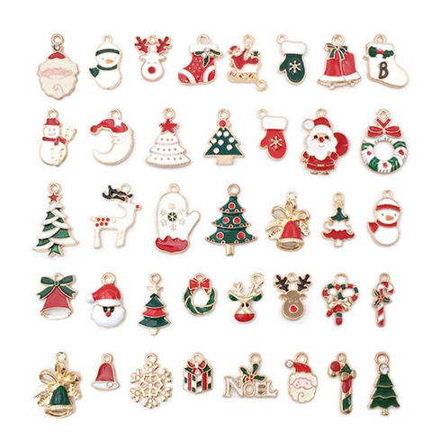 38 unids/lote mezclado Navidad encantos colgantes esmalte adorno para el árbol de Navidad, decoración de collar de pendientes de pulsera de la joyería de DIY ► Foto 1/6