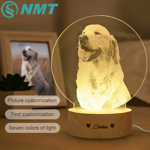 Lámpara de escritorio de luz nocturna 3D personalizada con foto/texto, Base de madera, regalo de San Valentín, USB ► Foto 1/6