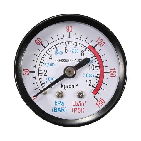 Medidor de presión de aire de barra 13mm 1/4 rosca BSP 0-180 PSI 0-12 manómetro Doble escala para compresor de aire de hierro diámetro aprox. 52mm ► Foto 1/4