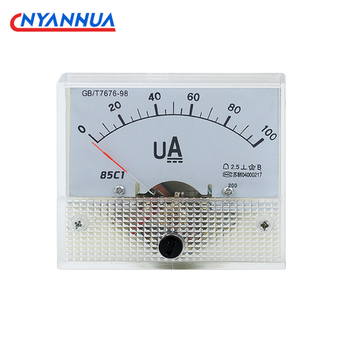 Medidor de amperímetro de puntero analógico 85C1-uA DC, Panel de medición de corriente, amperímetro mecánico, 50uA, 100uA, 200uA, 300uA, 500uA ► Foto 1/6