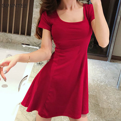 Vestido corto elástico con volantes lisos para mujer, minivestido Sexy para playa Ulzzang ► Foto 1/6