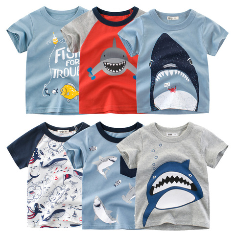 Camisetas con estampado de tiburones de dibujos animados para niños, ropa para niños, camisetas de algodón de manga corta de verano, envío directo ► Foto 1/6