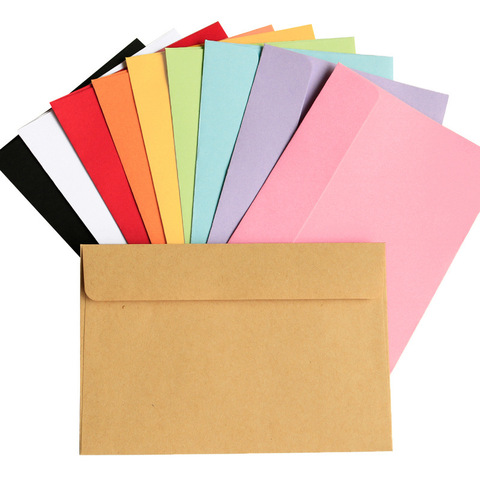 Paquete de sobres de papel Kraft negro, 16cm x 10,8 cm, tarjeta de mensaje, carta de almacenamiento estacionario, regalo, caramelo, sobre en blanco, 10 unidades ► Foto 1/6