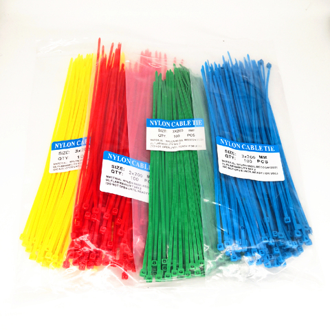Cable de plástico de autosujeción 100 uds, negro, blanco, azul, rojo, amarillo y verde, tirantes bridas negras para cables de nailon ► Foto 1/6